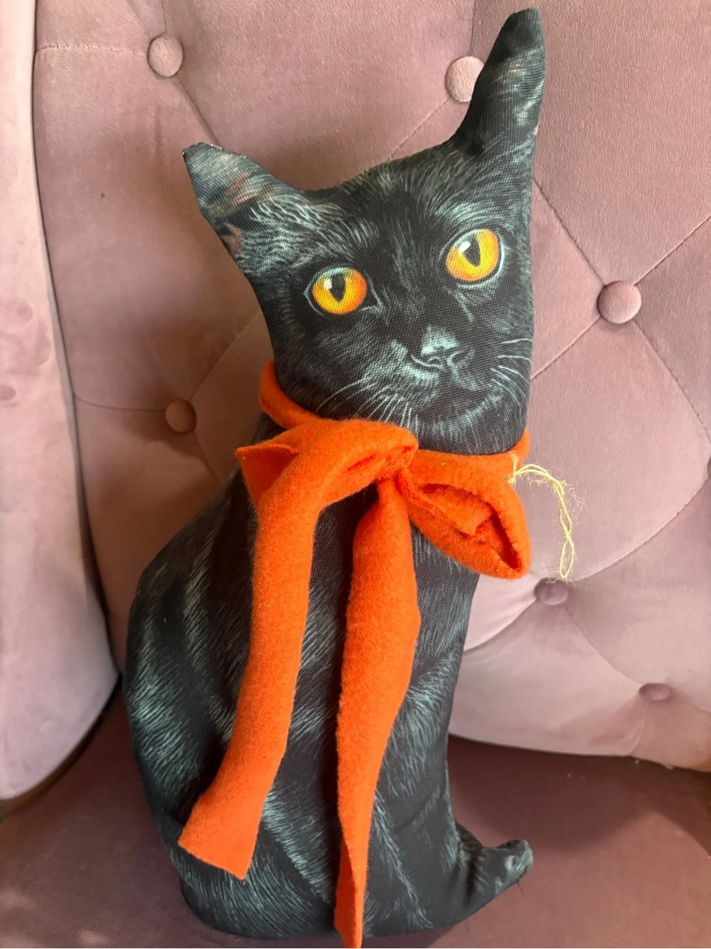 Vintage style Black Cat Pillow Décor with Orange Bow - Unbranded